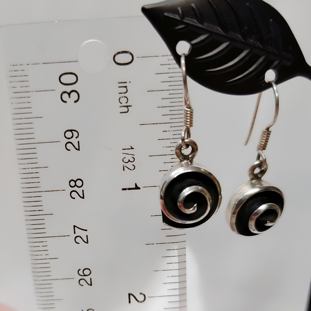 Vintage Mexico Sterling Silver Modernist Spiral Pendant Necklace Earring Set 20" - Picture 5 of 15